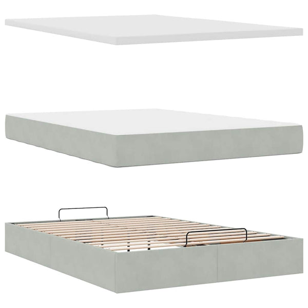 Ottoman Bett mit Matratze Hellgrau Samt 140x190 cm