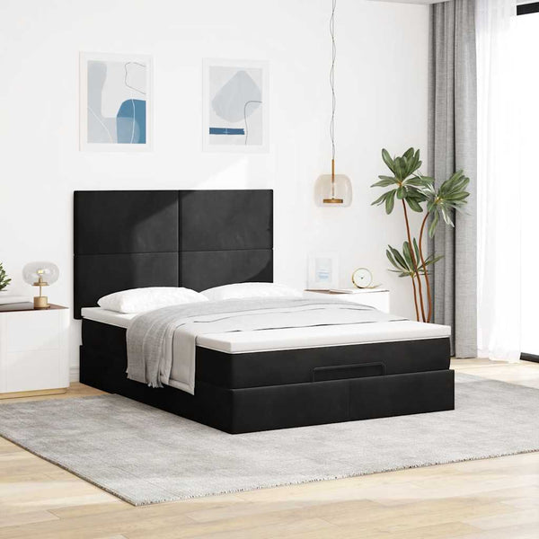 Ottoman Bett mit Matratze Schwarz Samt 140x190 cm