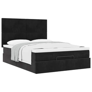 Ottoman Bett mit Matratze Schwarz Samt 140x190 cm