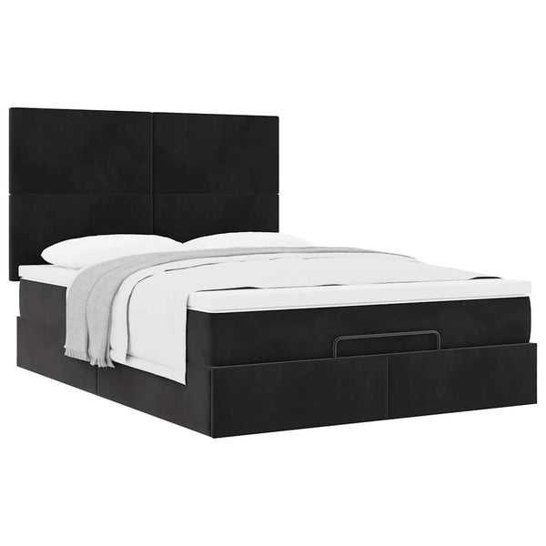 Ottoman Bett mit Matratze Schwarz Samt 140x190 cm