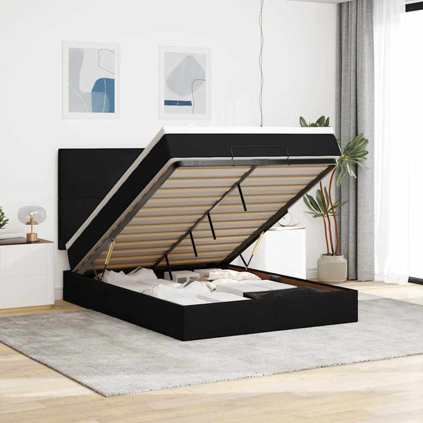 Ottoman Bett mit Matratze Schwarz Samt 140x190 cm