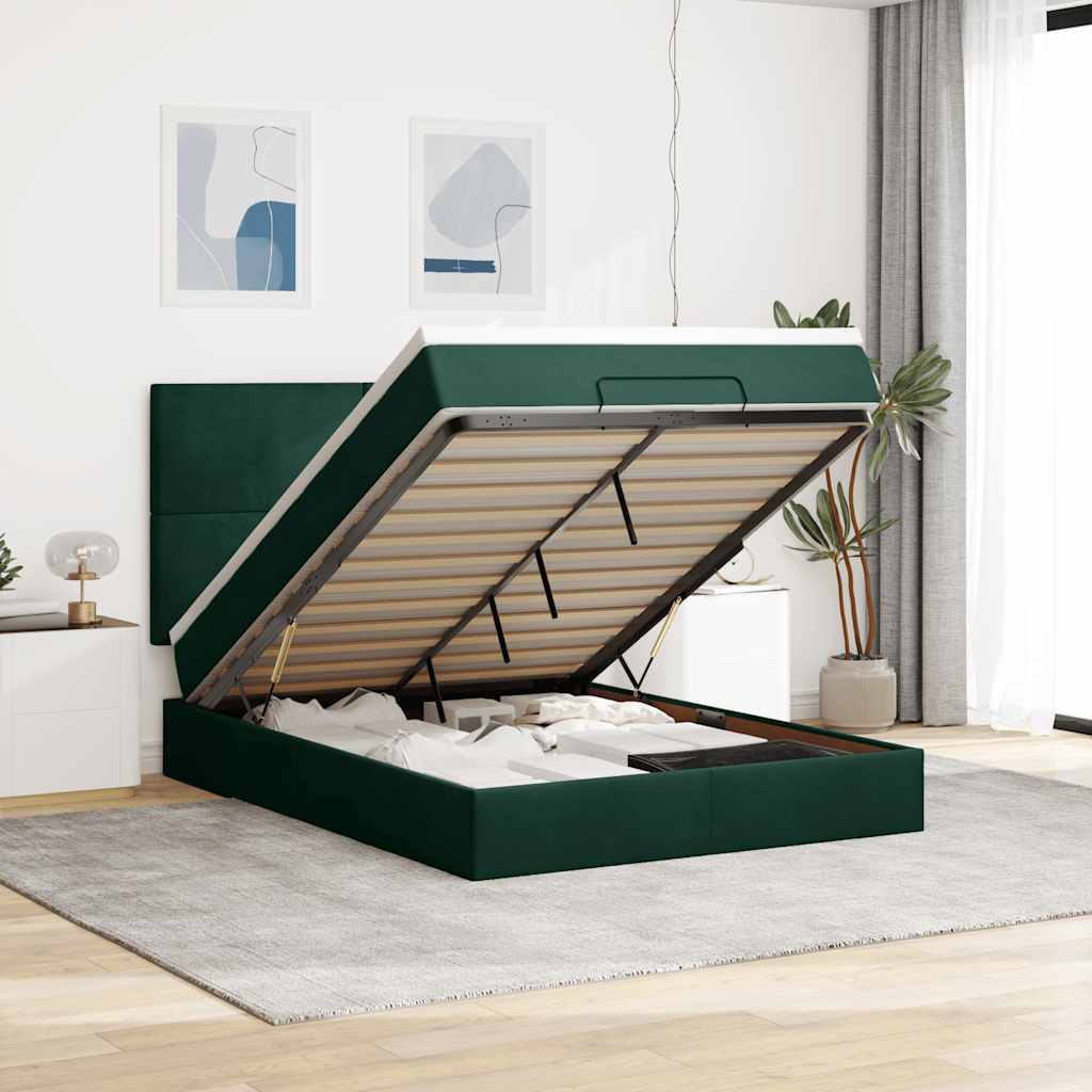 Ottoman Bett mit Matratze Dunkelgrün 140x190 cm