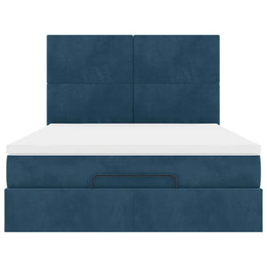 Ottoman Bett mit Matratze Dunkelblau Samt 140x190 cm
