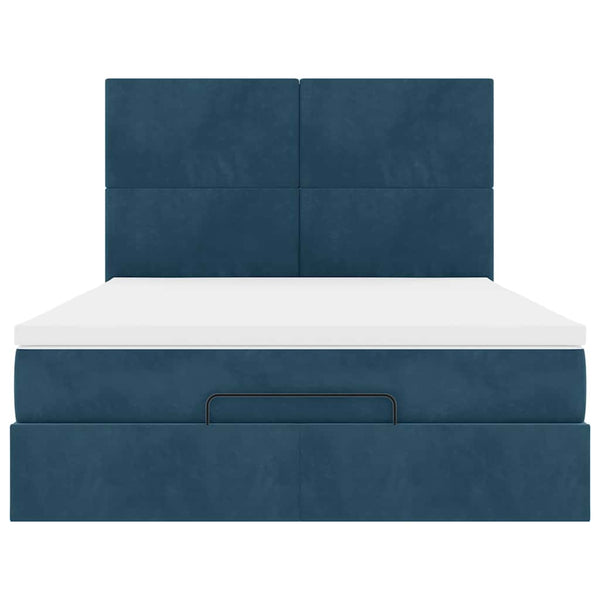 Ottoman Bett mit Matratze Dunkelblau Samt 140x190 cm