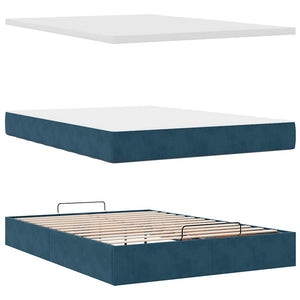 Ottoman Bett mit Matratze Dunkelblau Samt 140x190 cm