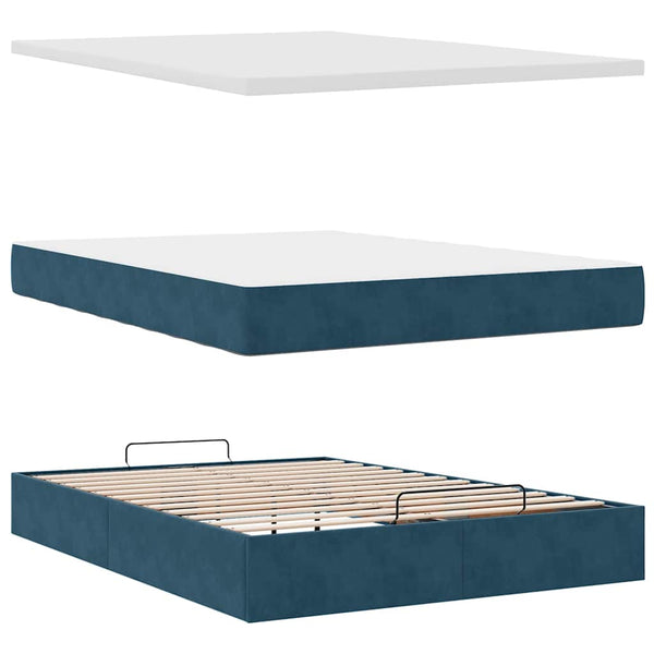 Ottoman Bett mit Matratze Dunkelblau Samt 140x190 cm