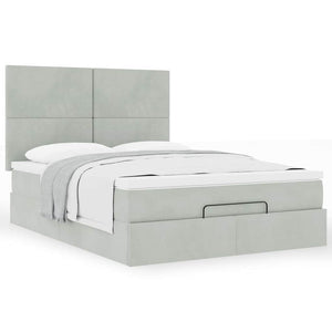 Ottoman Bett mit Matratze Hellgrau Samt 140x200
