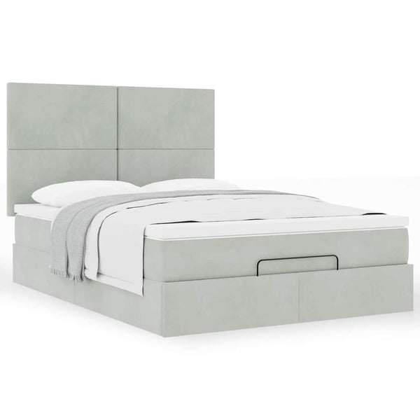 Ottoman Bett mit Matratze Hellgrau Samt 140x200