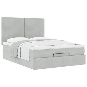 Ottoman Bett mit Matratze Hellgrau Samt 140x200