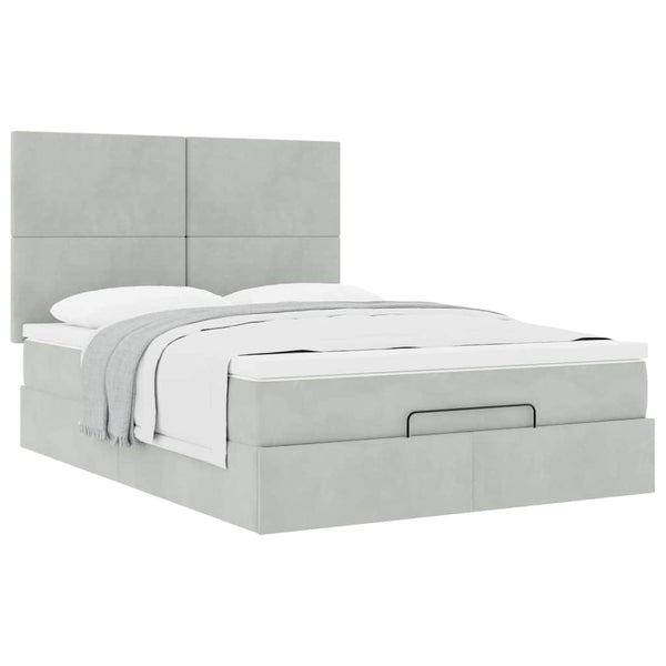 Ottoman Bett mit Matratze Hellgrau Samt 140x200