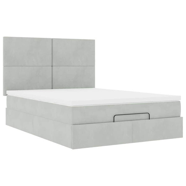 Ottoman Bett mit Matratze Hellgrau Samt 140x200