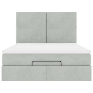 Ottoman Bett mit Matratze Hellgrau Samt 140x200