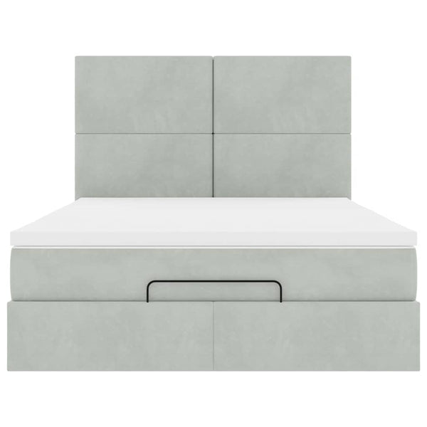 Ottoman Bett mit Matratze Hellgrau Samt 140x200