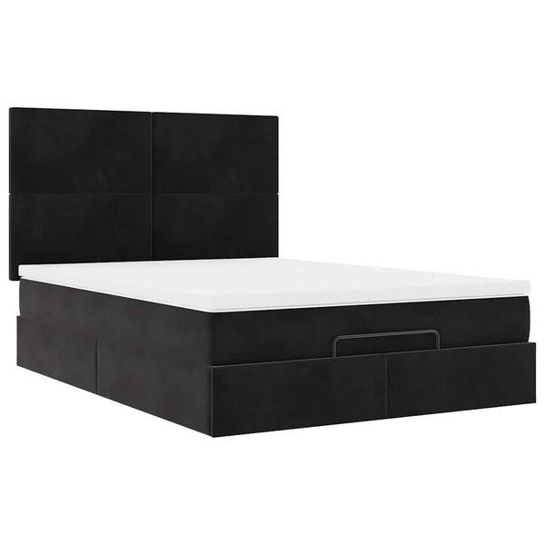 Ottoman Bett mit Matratze 140x200 cm Schwarz Samt