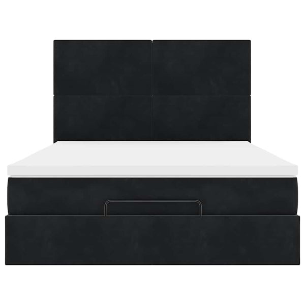 Ottoman Bett mit Matratze 140x200 cm Schwarz Samt
