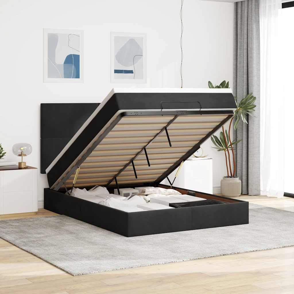 Ottoman Bett mit Matratze 140x200 cm Schwarz Samt