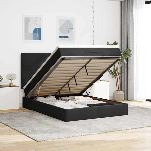 Ottoman Bett mit Matratze 140x200 cm Schwarz Samt