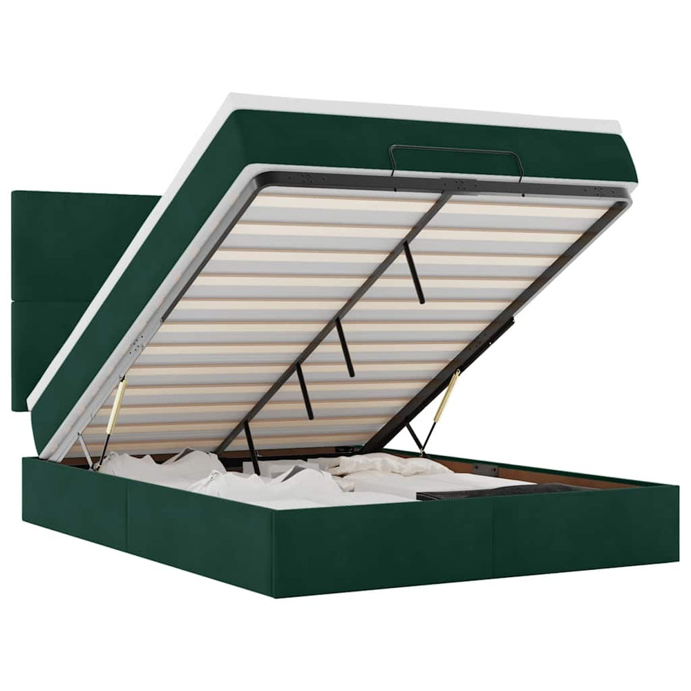 vidaXL Lit Ottoman avec matelas Vert foncé 140x200 cm Velours