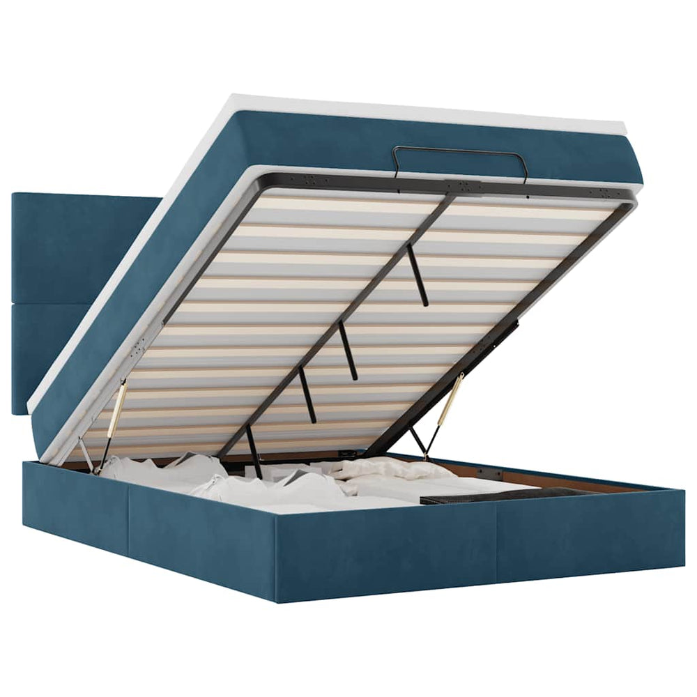 vidaXL Lit ottoman avec matelas Bleu foncé 140x200 cm Velours