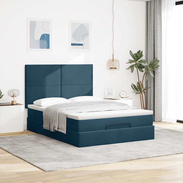 Ottoman Bett mit Matratze Dunkelblau 140x200 cm