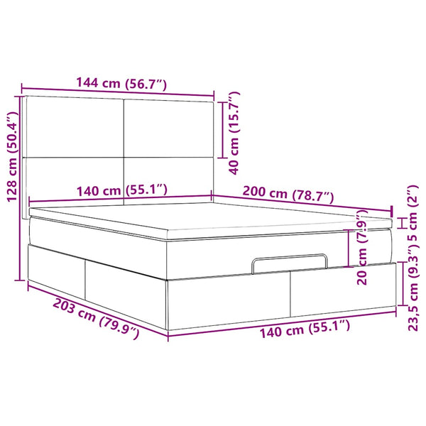 Ottoman Bett mit Matratze Dunkelblau 140x200 cm