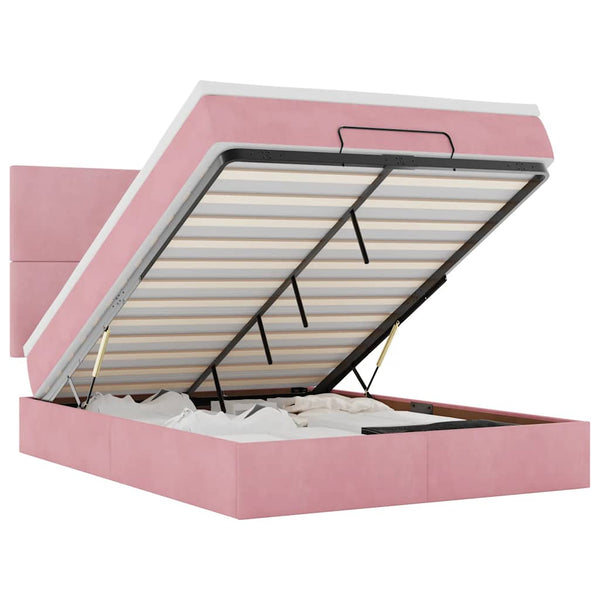 Ottoman Bett mit Matratze Rosa Samt 140x200
