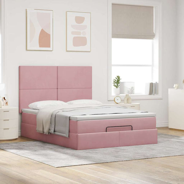 Ottoman Bett mit Matratze Rosa Samt 140x200