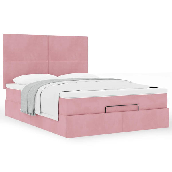 Ottoman Bett mit Matratze Rosa Samt 140x200