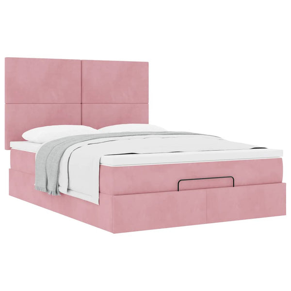 Ottoman Bett mit Matratze Rosa Samt 140x200