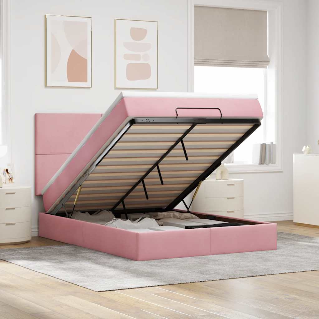 Ottoman Bett mit Matratze Rosa Samt 140x200