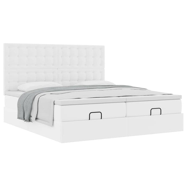 Ottoman Bett 160x200 cm Kunstleder Weiß mit Matratze