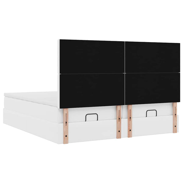 Ottoman Bett 160x200 cm Kunstleder Weiß mit Matratze