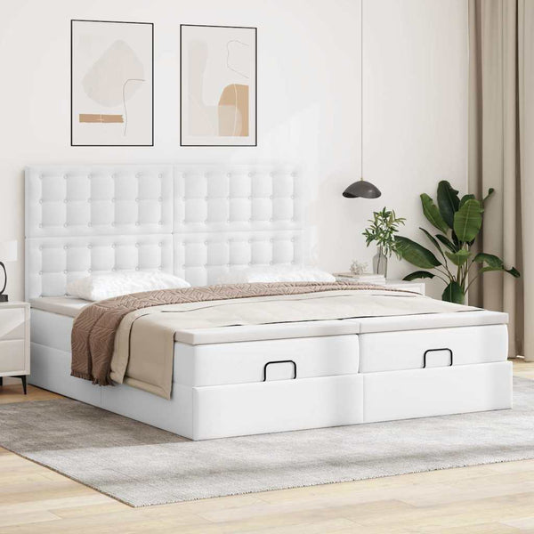 Ottoman Bett 180x200 cm Kunstleder Weiß mit Matratzen