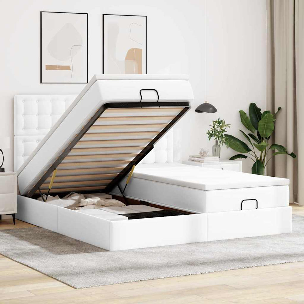 vidaXL Lit Ottoman avec matelas Blanc pur 180x200 cm Similicuir