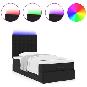 Ottoman Bett mit Matratze & LEDs 80x200 cm Schwarz