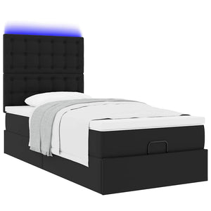 Ottoman Bett mit Matratze & LEDs 80x200 cm Schwarz