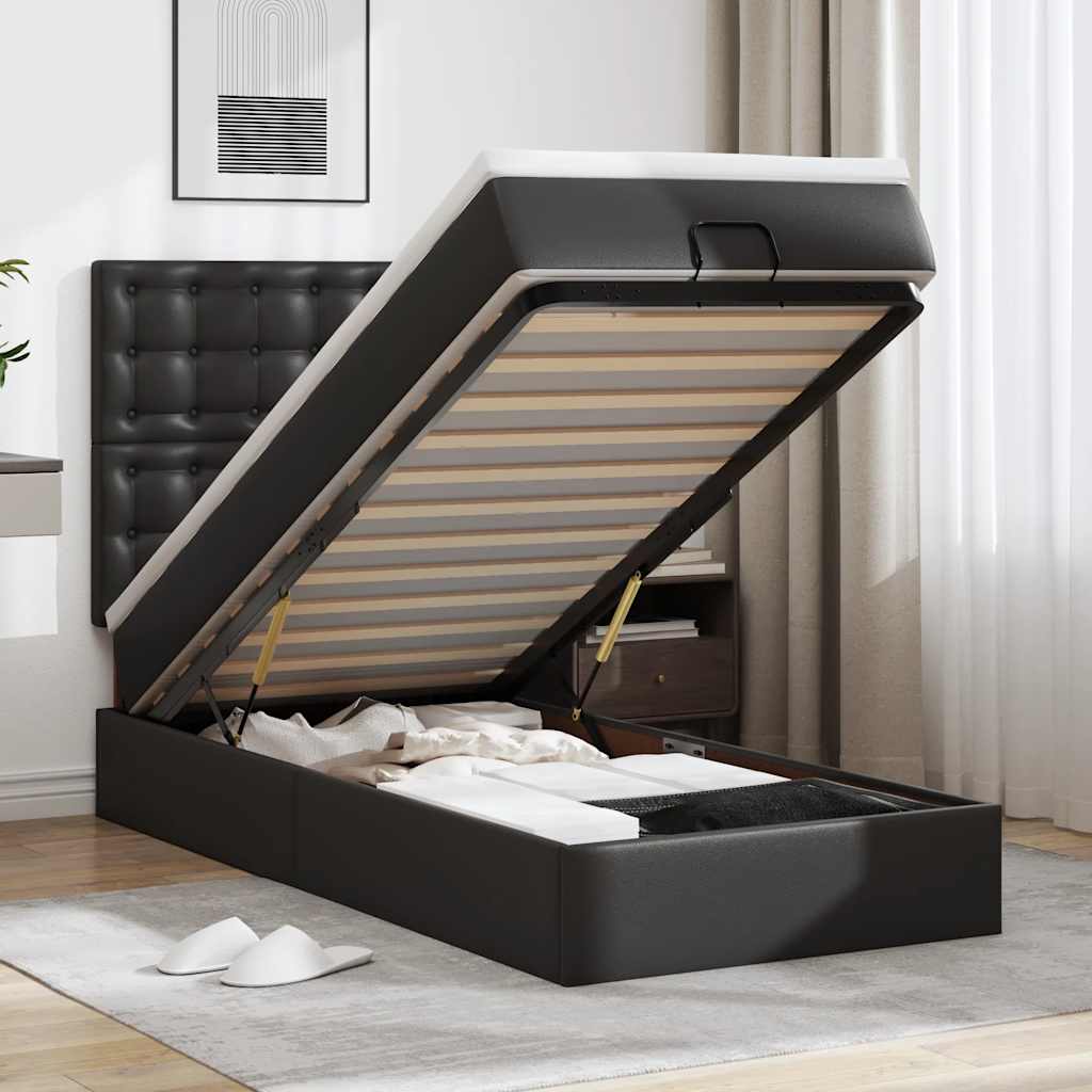 Ottoman Bett mit Matratze & LEDs 80x200 cm Schwarz
