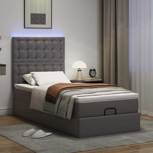 Ottoman Bett mit Matratze & LED Grau 80x200 cm