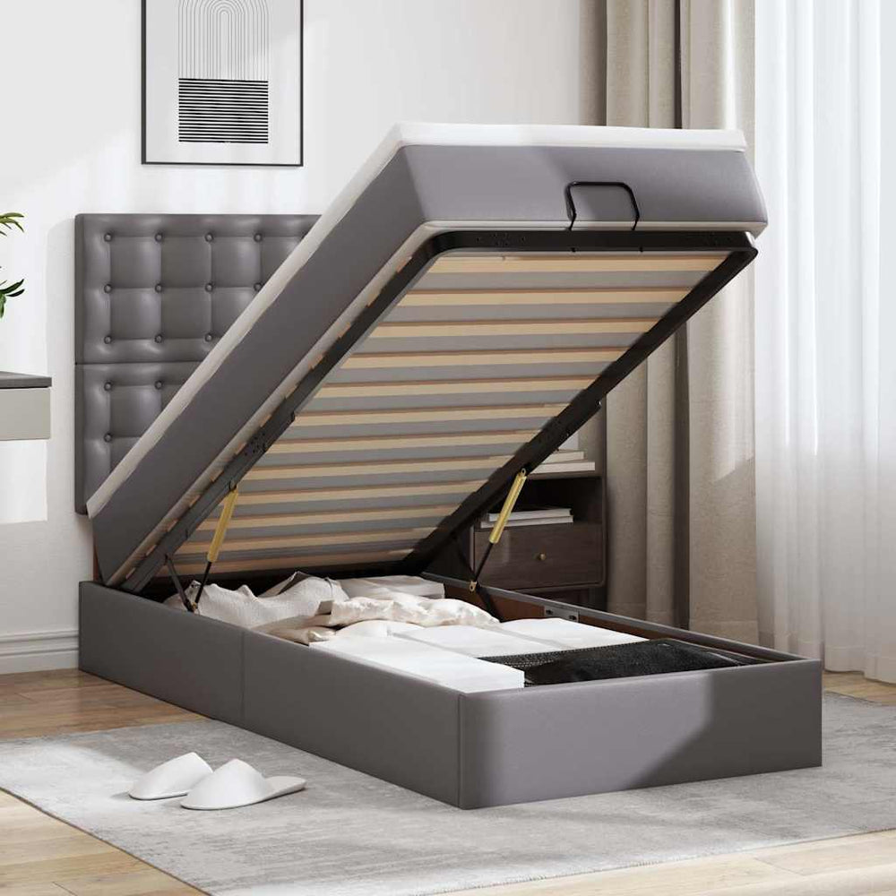 Ottoman Bett mit Matratze & LED Grau 80x200 cm