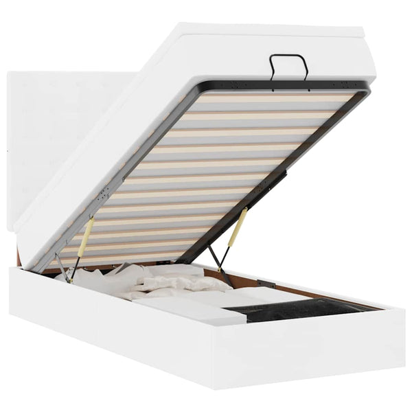 Ottoman Bett mit Matratze & LED Weiß 90x190 cm