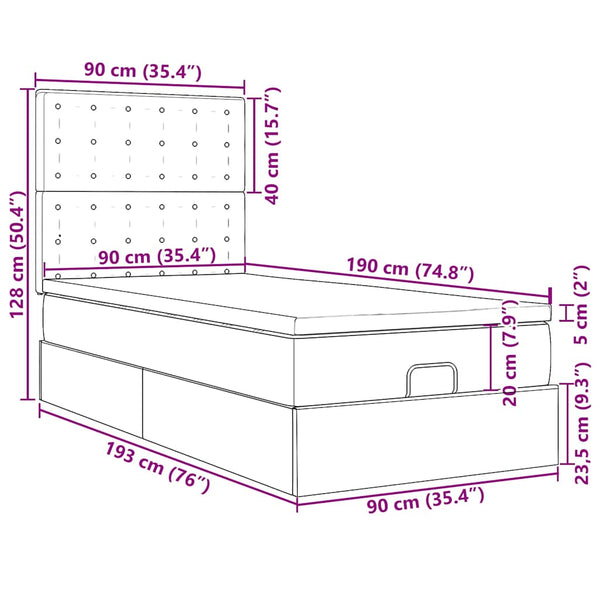 Ottoman Bett mit Matratze & LED Weiß 90x190 cm