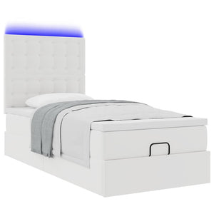 Ottoman Bett mit Matratze & LED Weiß 90x190 cm