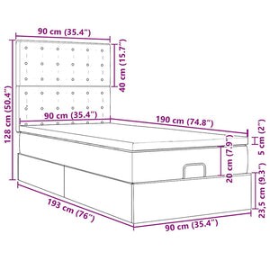 Ottoman Bett mit Matratze & LEDs Grau 90x190 cm