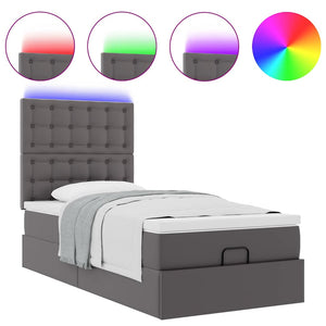 Ottoman Bett mit Matratze & LEDs Grau 90x190 cm