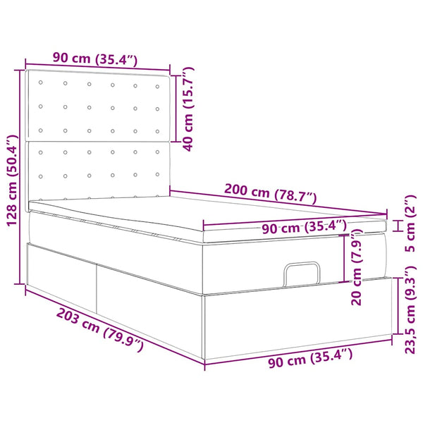 Ottoman Bett mit Matratze & LEDs 90x200 cm