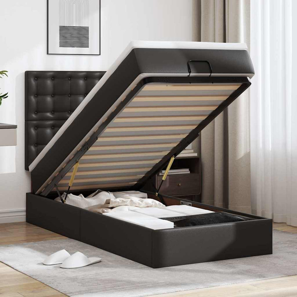 vidaXL Lit ottoman avec matelas et LED Noir 90x200 cm Similicuir