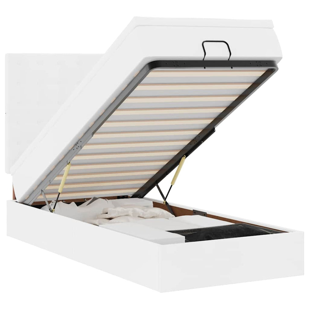 Ottoman Bett mit Matratze & LED Weiß 90x200 cm