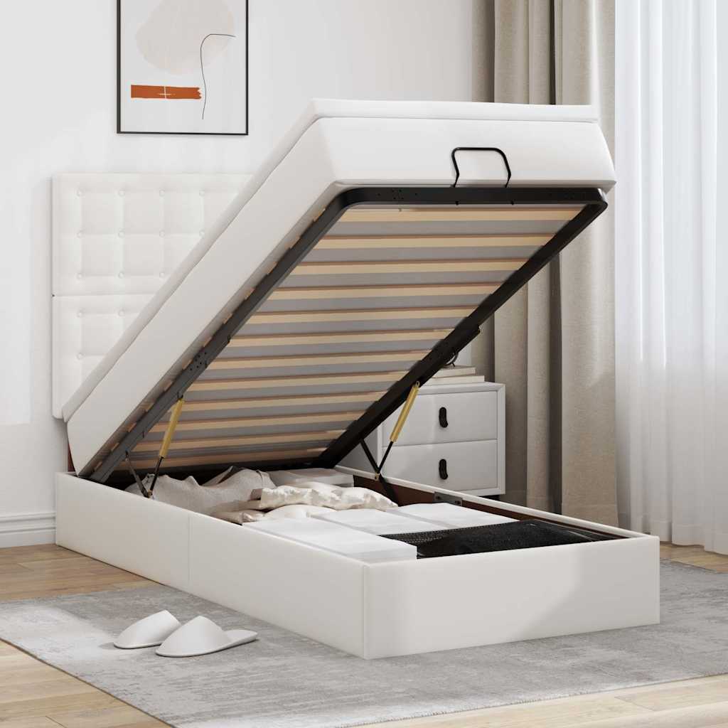 Ottoman Bett mit Matratze & LED Weiß 90x200 cm