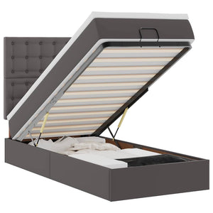 Ottoman Bett mit Matratze & LED Grau 90x200 cm