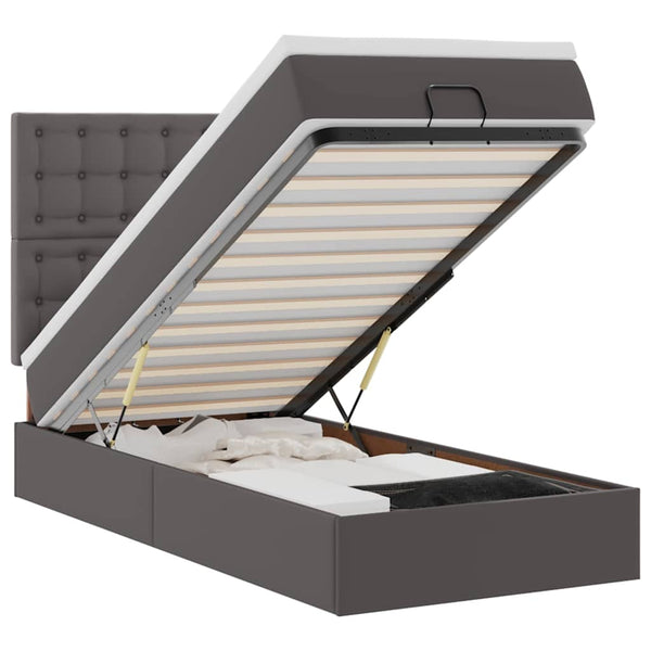 Ottoman Bett mit Matratze & LED Grau 90x200 cm